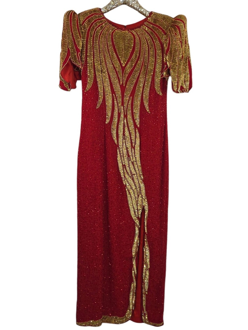 Vintage 80s Sequins Originals Women's Red Sequins Silk Evening Maxi Dress Glam